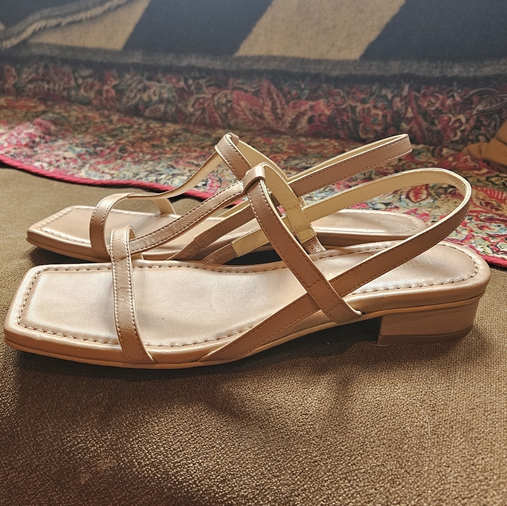 Nude Poppy Barley tan strappy low heel sandals size 8.5